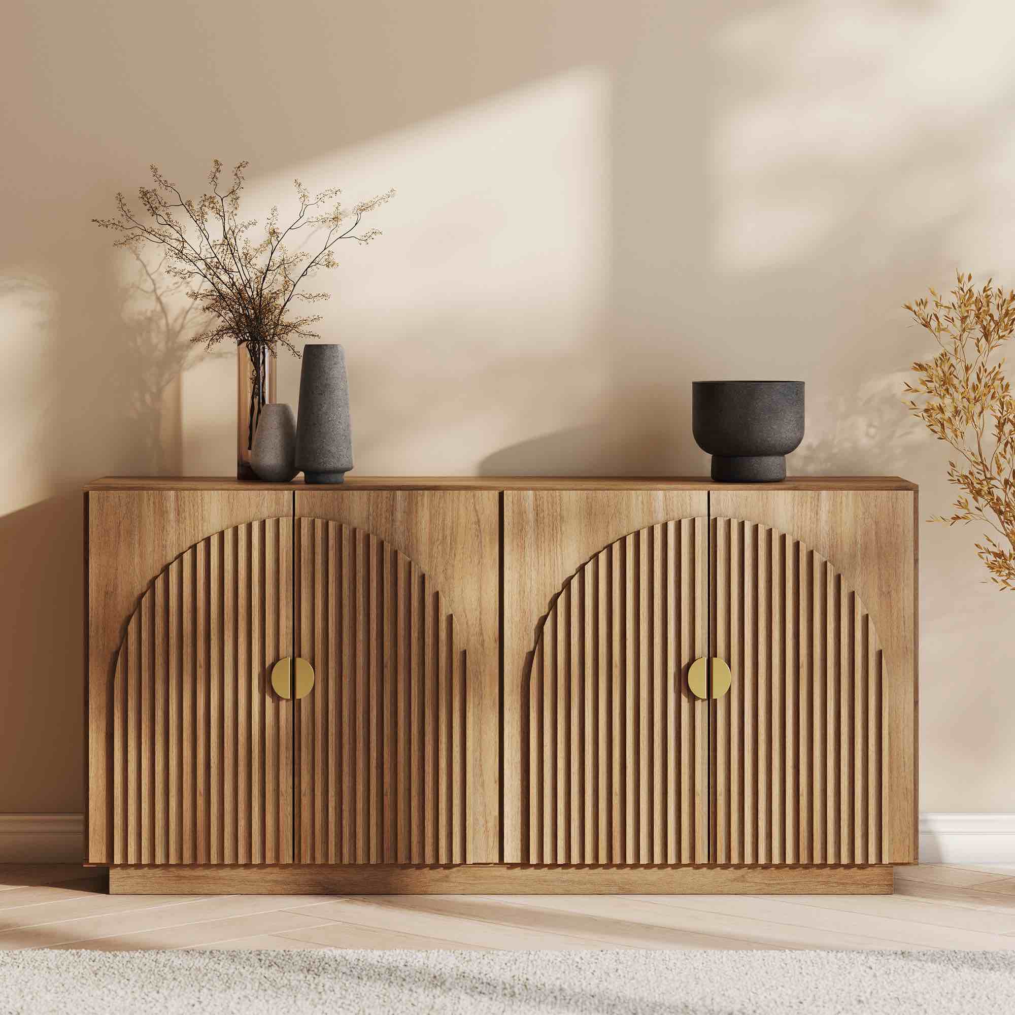 Corbey 64.8" Fluted Buffet Cabinet Symmetrical Arc Accent Sideboard Large Console Table