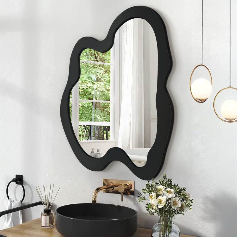Unique Irregular Shaped Wooden Wall Mirror – Modern Rustic Accent Mirror for Living Room, Bedroom, Bathroom, or Entryway – Stylish Home Décor