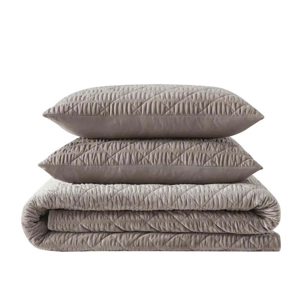 Vera Wang Crushed Velvet Brown Reversible Quilt Set
