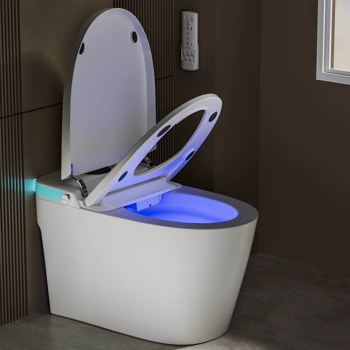 smart toilet with heated seat, bidet function, warm air dryer, auto flush, led display, foot sensor, self-cleaning nozzle, wireless remote â€“ ideal for home, hotel, office