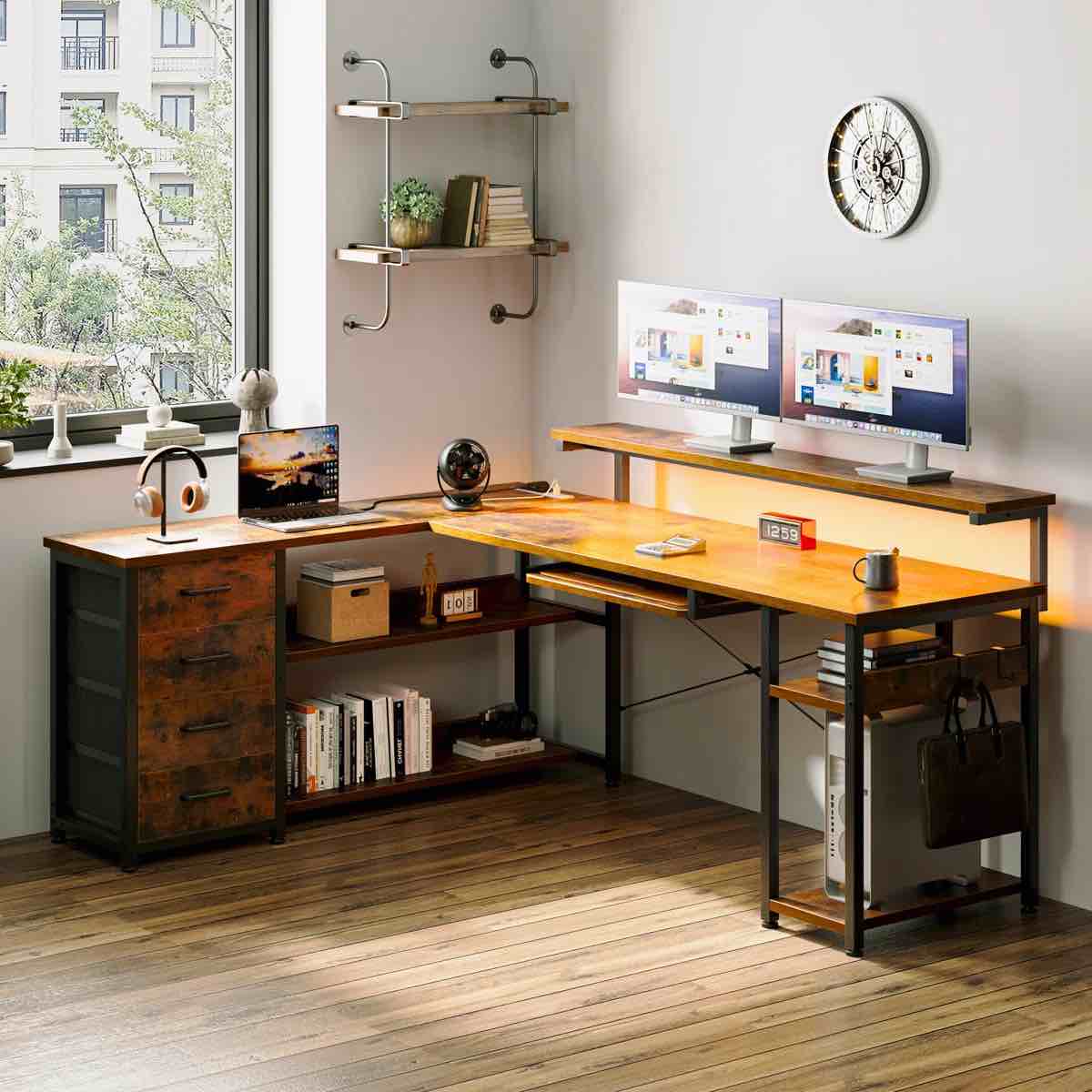lymon 61.02\u0027\u0027 w height adjustable l-shaped computer desk