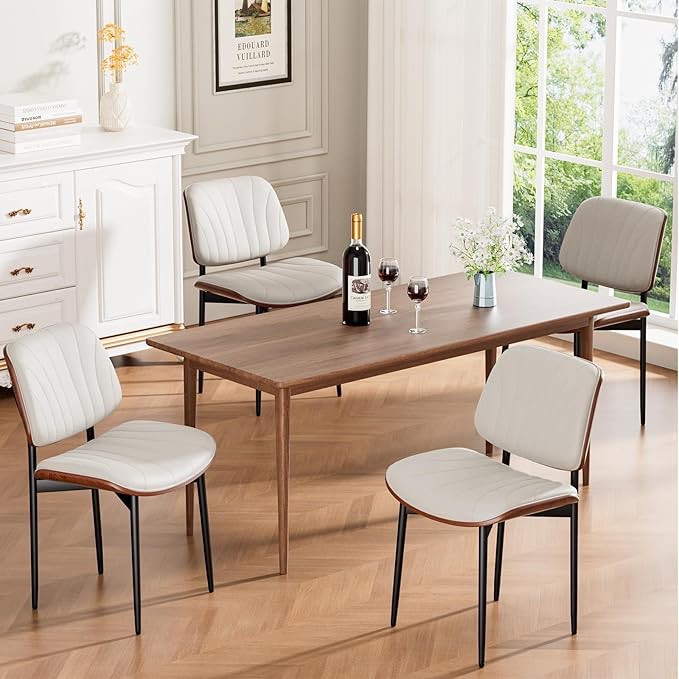 Orise Modern Upholstered (2) Dining Chairs With Walnut Bentwood