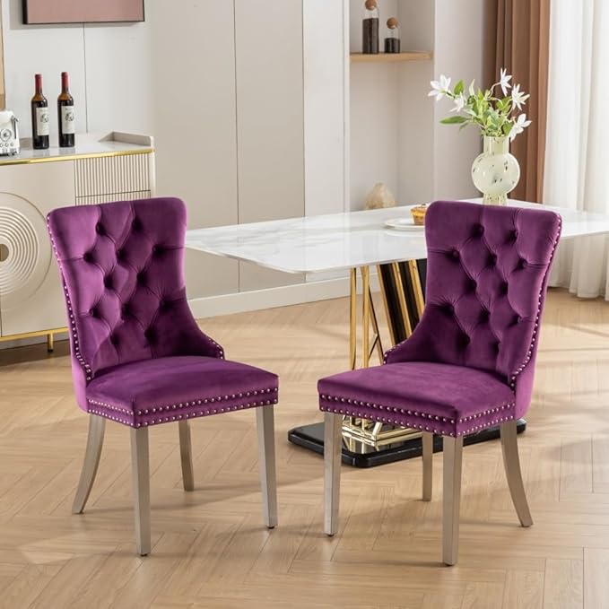 High-end Tufted Solid Wood Contemporary Velvet Upholstered Dining Chair with Chrome Stainless Steel Plating Legs 