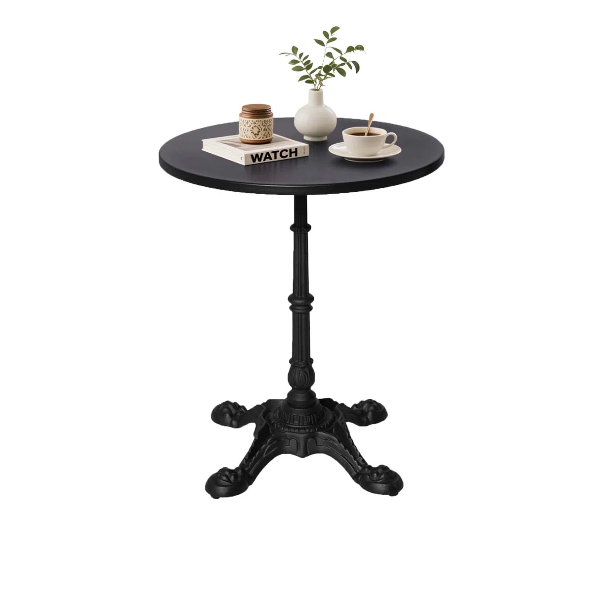 round dining table, 23.62 inches modern  kitchen table with cast iron pedestal, mid-century leisure table for small places,garden, dining room, living room, cafe