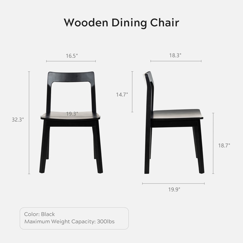 solid  wood dining chairs mid-century modern farmhouse kitchen chairs with ergonomic curved back