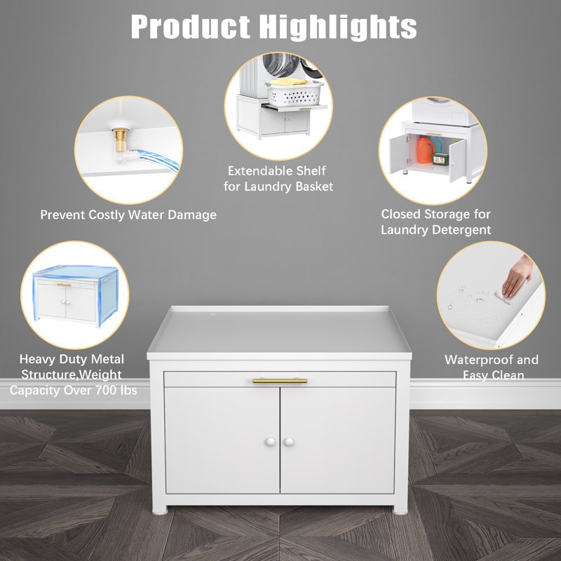 Washer Dryer Laundry Pedestal 29" Universal Fit Anti-vibration Stand With Built-in Drain Pan + Hose