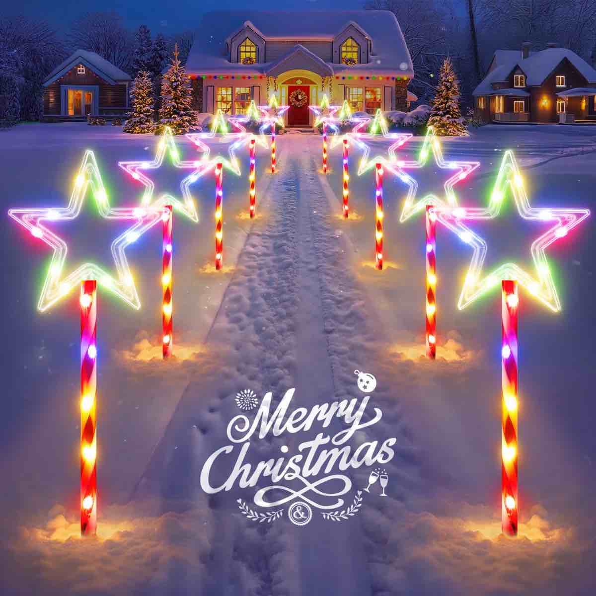 Solar Christmas Pathway Lights Outdoor Decoration, Color Changing Solar Lights, 10 Lighting Modes Waterproof Yard Lights With 150 Leds, Outdoor Christmas Decoration For Yard Path Holiday