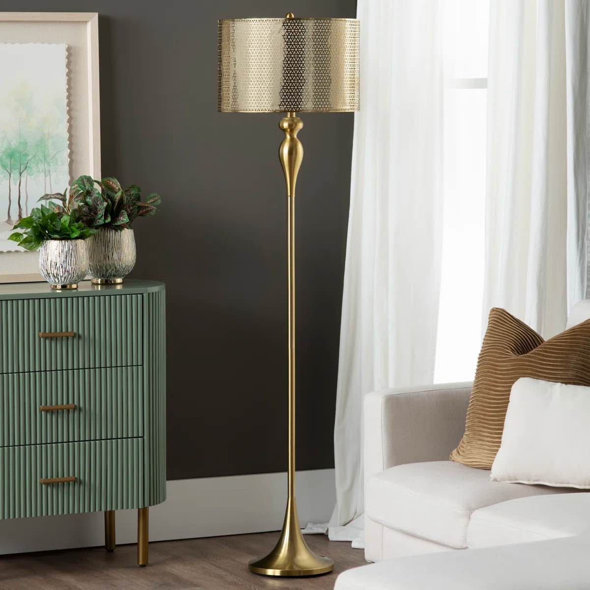 floor lamp with double drum shade