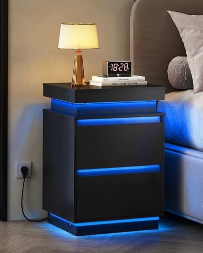 westerly modern style wooden nightstand with led light and storage drawers