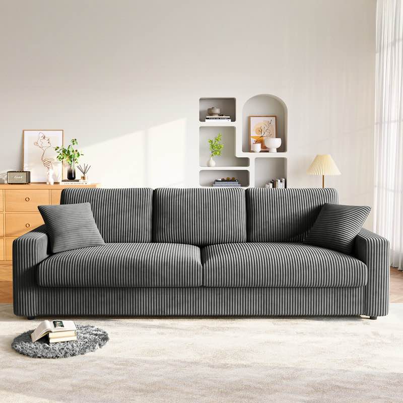 Thickened corduroy sofa 100 inches, square armrests, soft comfort, skin friendly