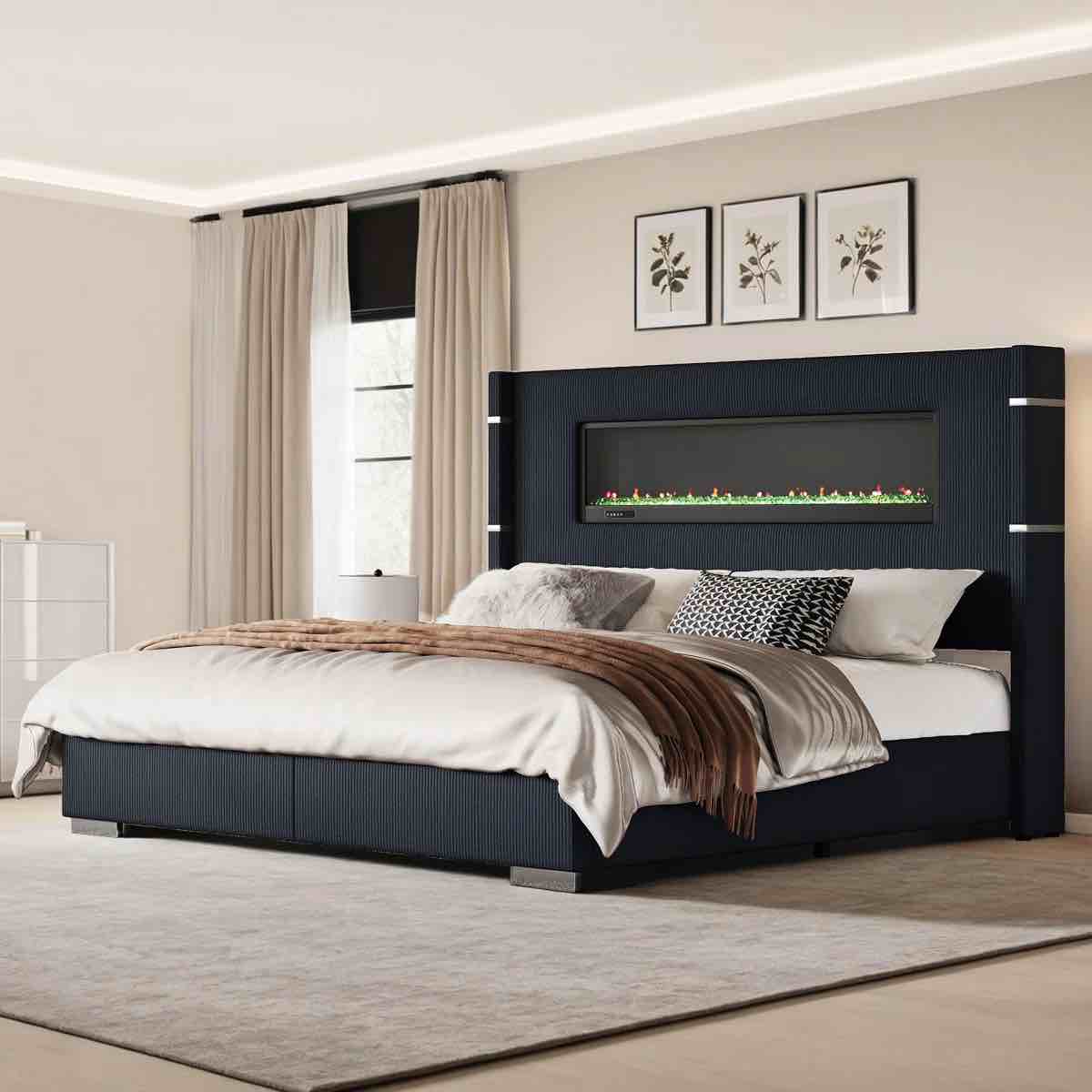 60.4" upholstered queen bed frame,black