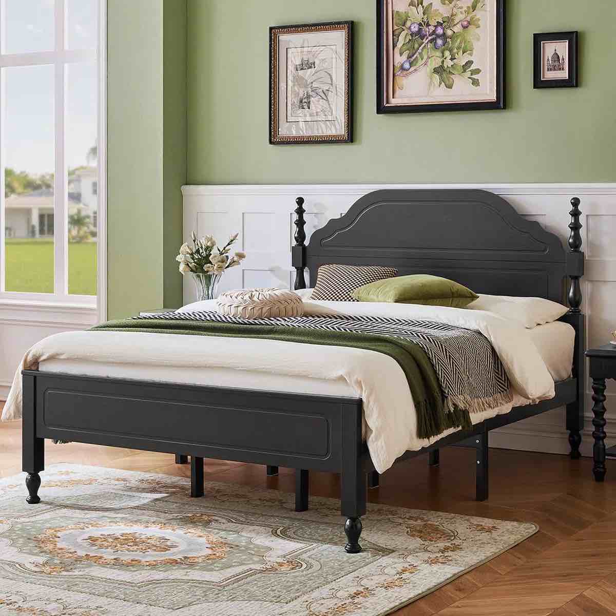queen solid wood bed frame with spindle design