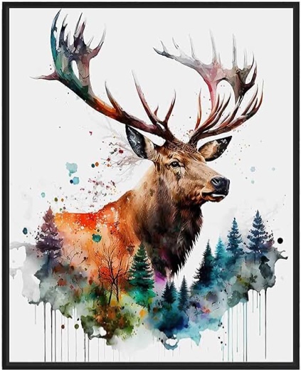 Elk in the Forest 1 - Picture Frame Painting on Paper