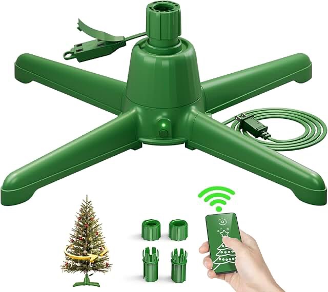 Remote Control Christmas Tree Stand For Artificial Trees Up To 7.5ft, Electric Rotating Tree Base With 3 Light Outlets, 3 Adapters And 5-leg Stable Design, Easy To Install Holiday Tree Holder