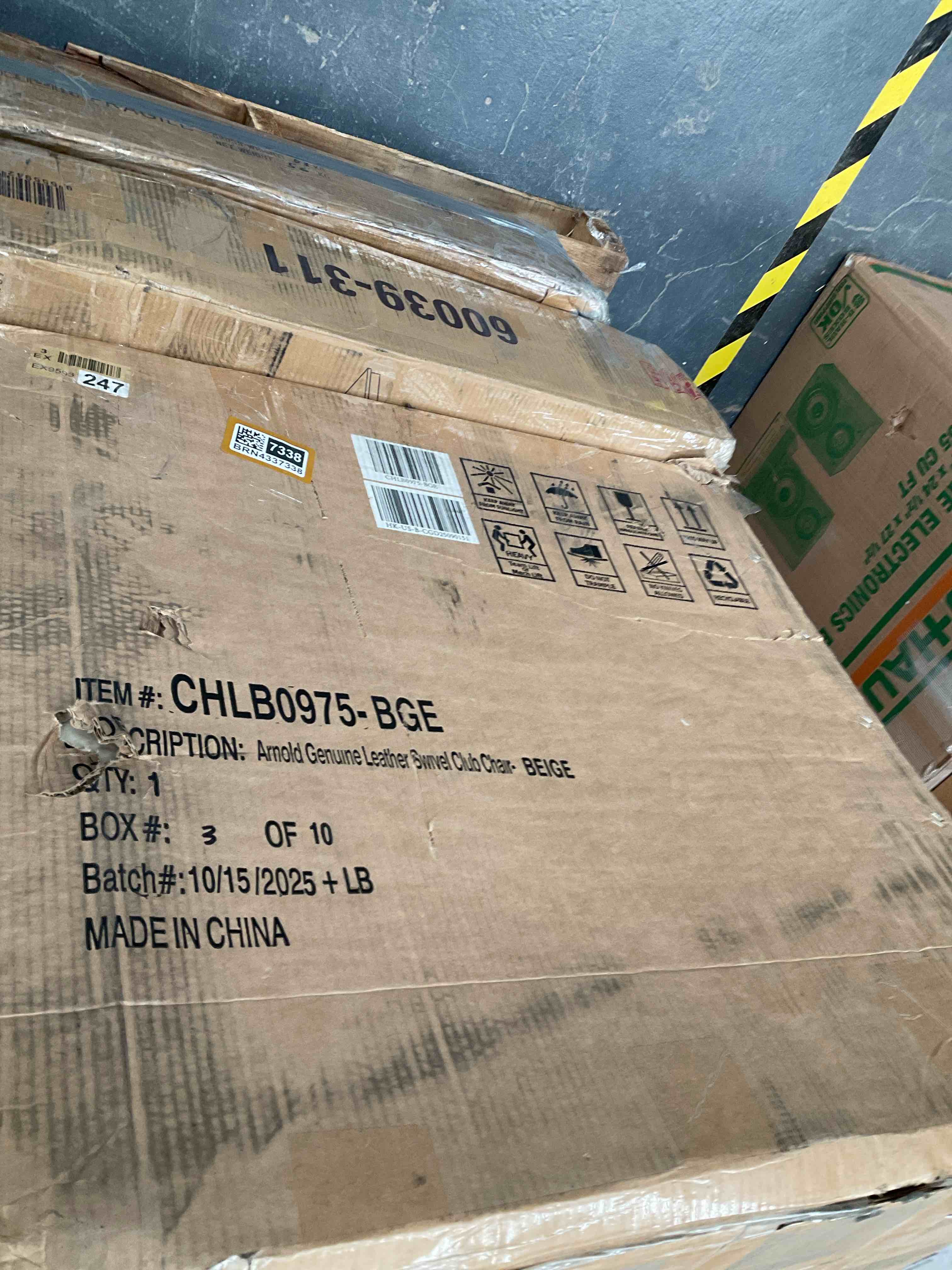 Condition photo showing Good Condition for Sonika Genuine Leather Square Swivel Barrel Club Chair with Solid Wood Frame