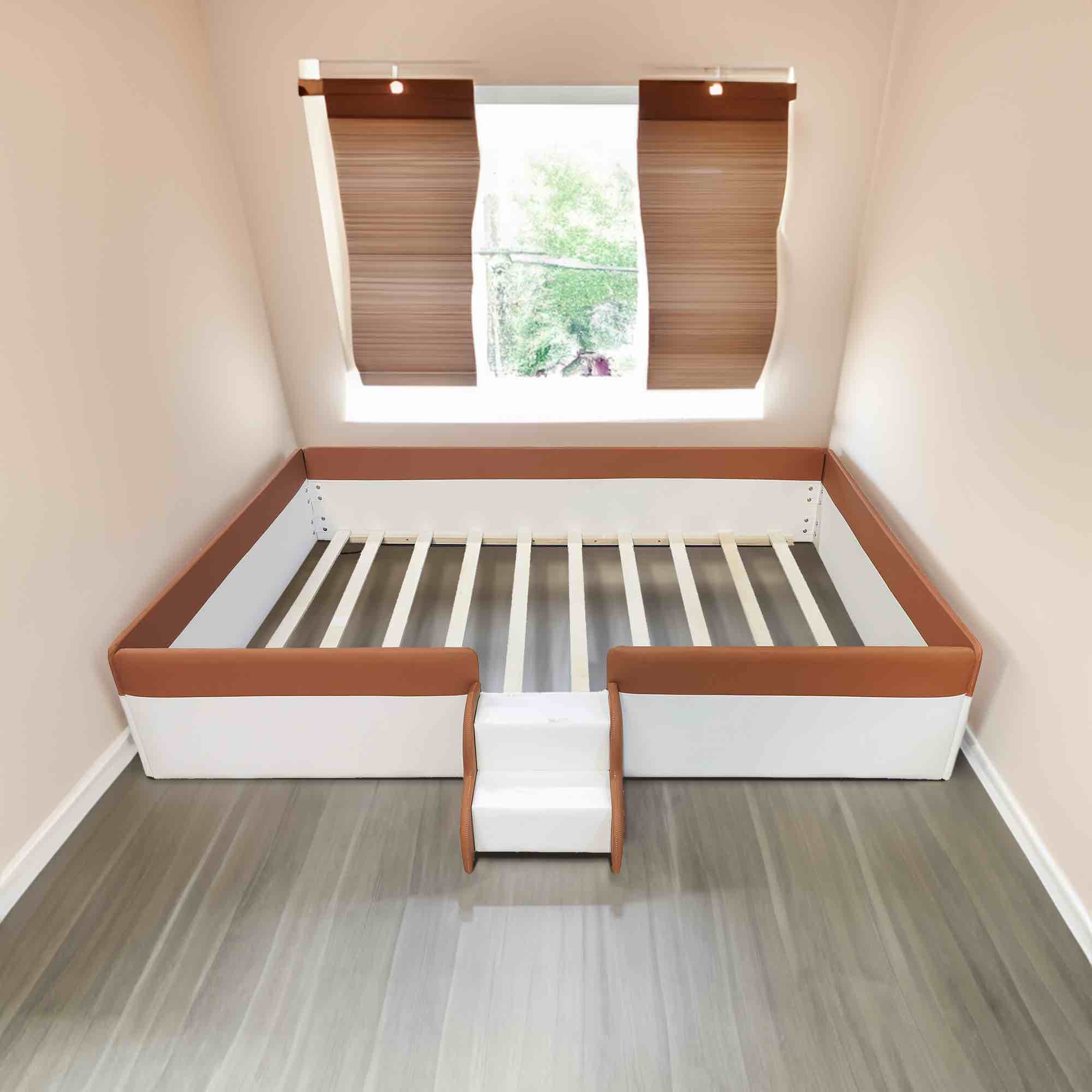 Full Size Upholstered Daybed Frame with Fence and Stairs