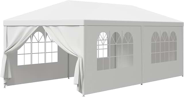 10 ft. x 20 ft. Wedding Party Canopy Tent Outdoor Gazebo with 6 Removable Side Walls, White