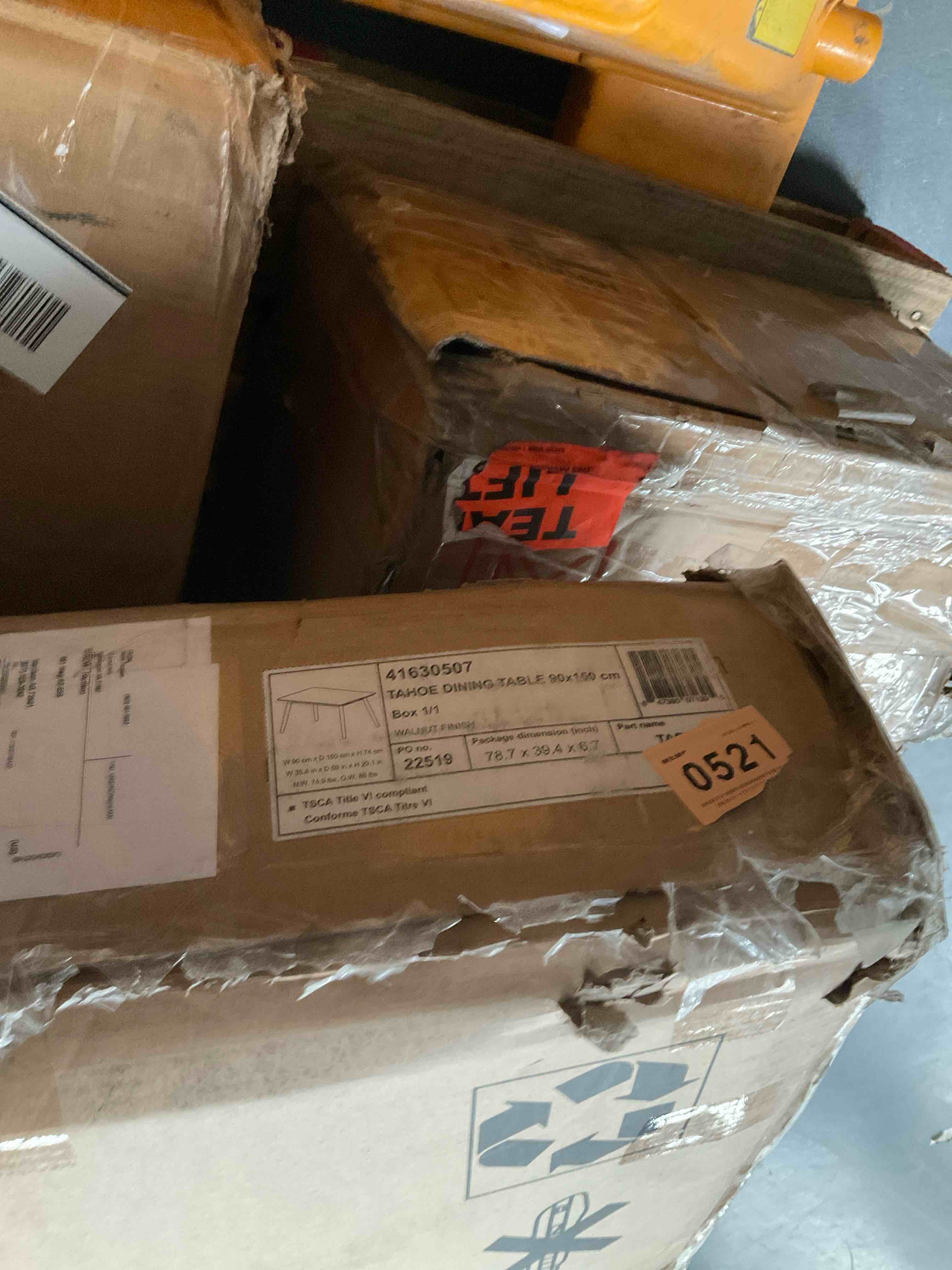 Condition photo showing As Is for Tahoe dining table 90 x 1 50 cm Walnut finish