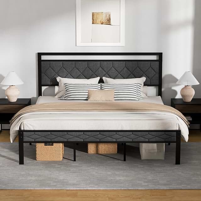 King size bed frame grey