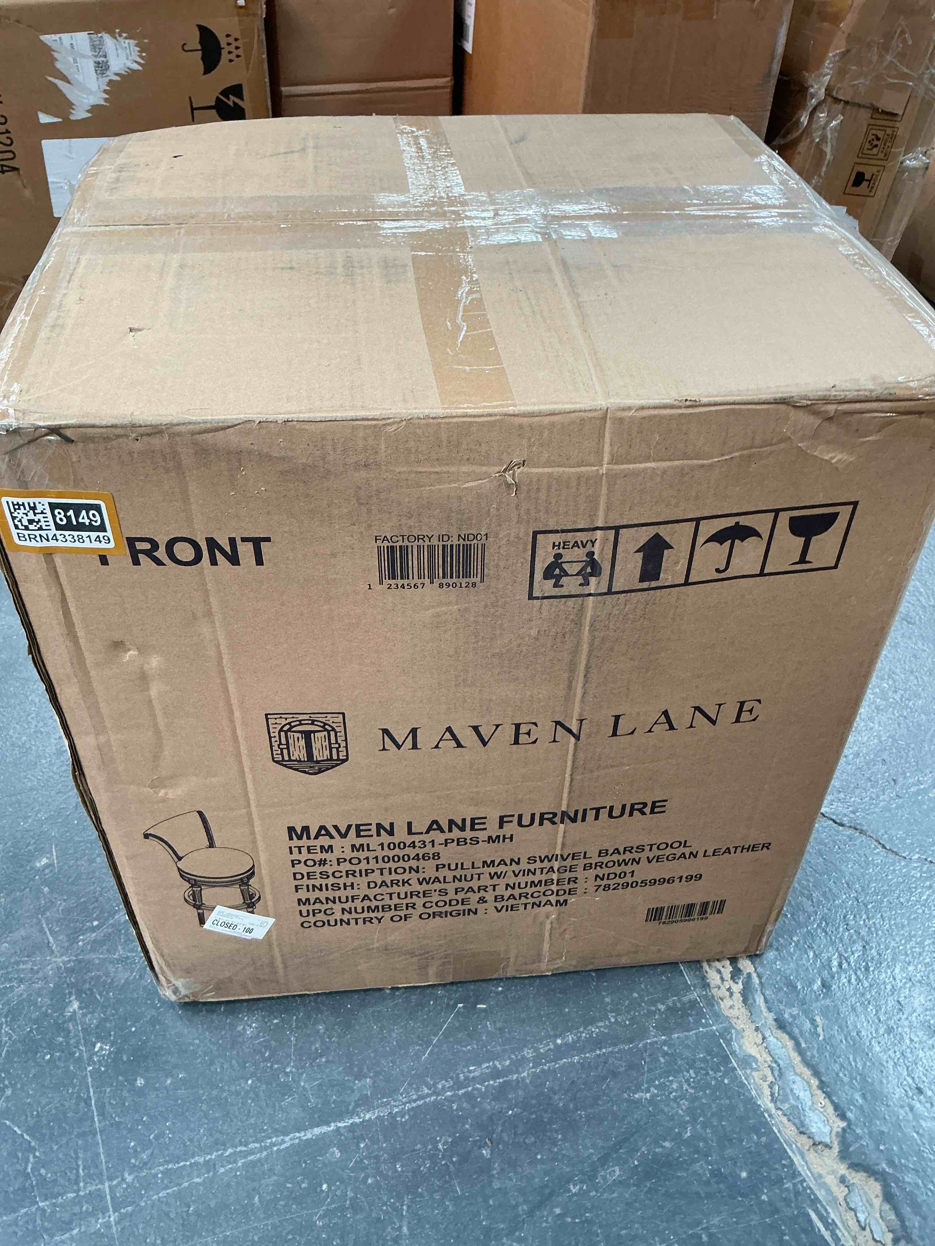 Condition photo showing Good Condition for MAVEN LN., PULLMAN SWIVEL BARSTOOL DARK WALNUT WITH VINTAGE BROWN VEGAN LEATHER