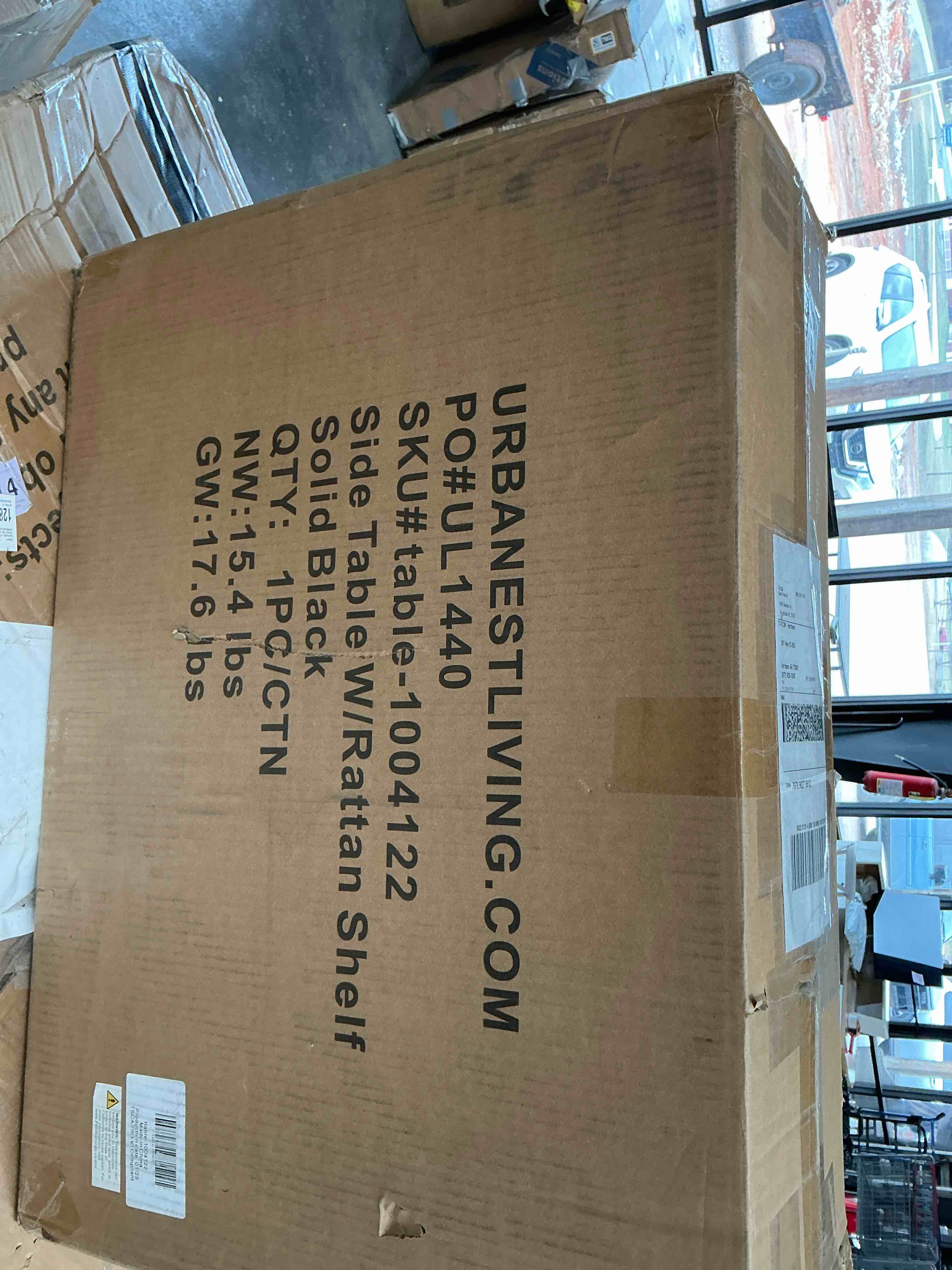 Condition photo showing Good Condition for SIDE TABLE WITH RATTAN SHELF, SOLID BLACK