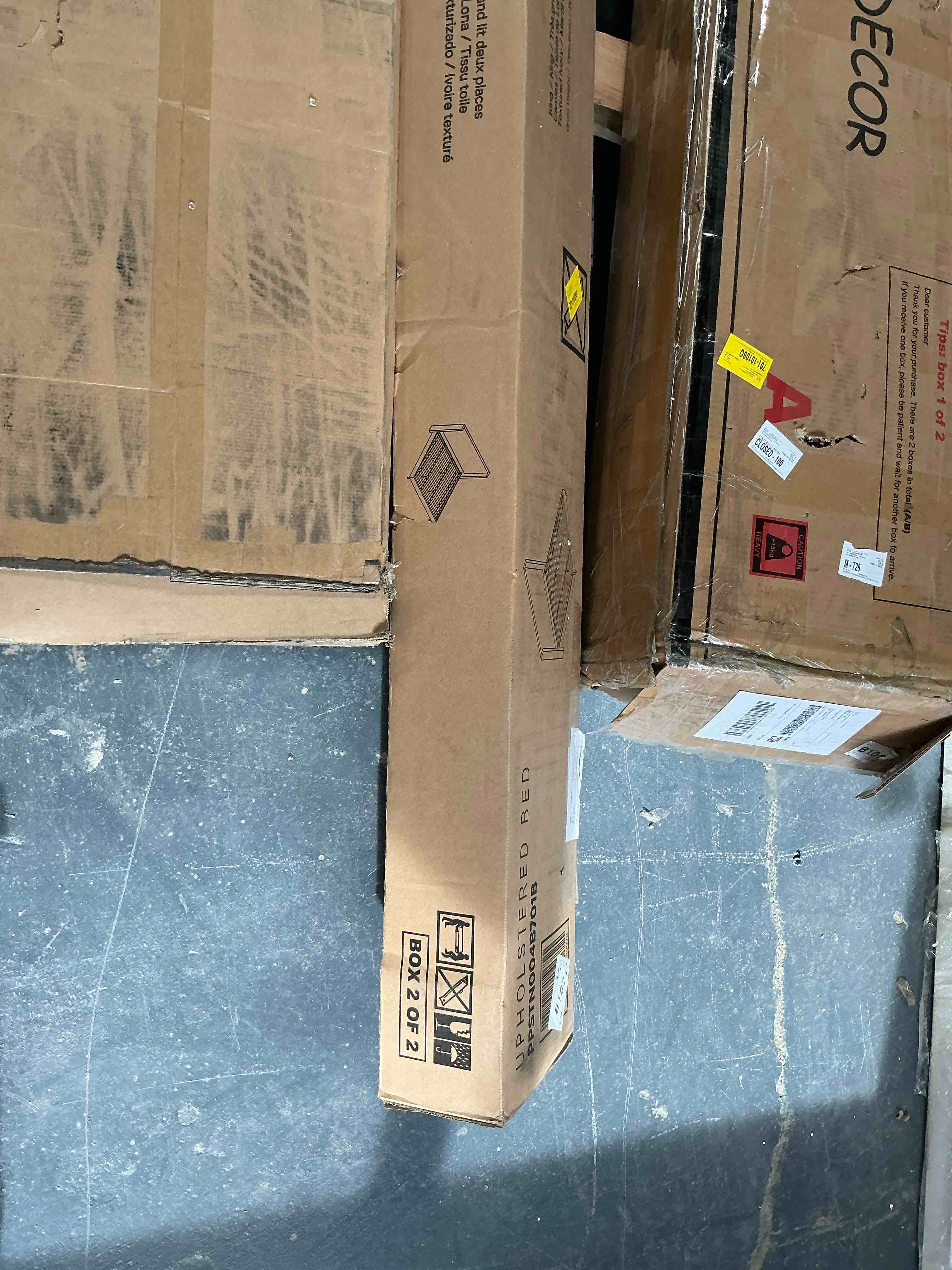 Condition photo showing Good Condition for KING OF HOLSTERED BED, BOX 2 OF TWO TEXTURED IVORY COLOR