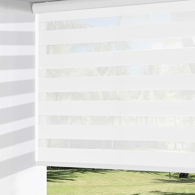 Zebra Blinds Window Dual Layer Roller Shades, Corded Horizontal Blind, Bedroom, Privacy, 72" Length