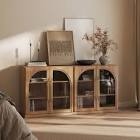 Condition photo showing Good Condition for 65" Arched Sideboard with Glass Door and Adjustable Shelves, Ebony