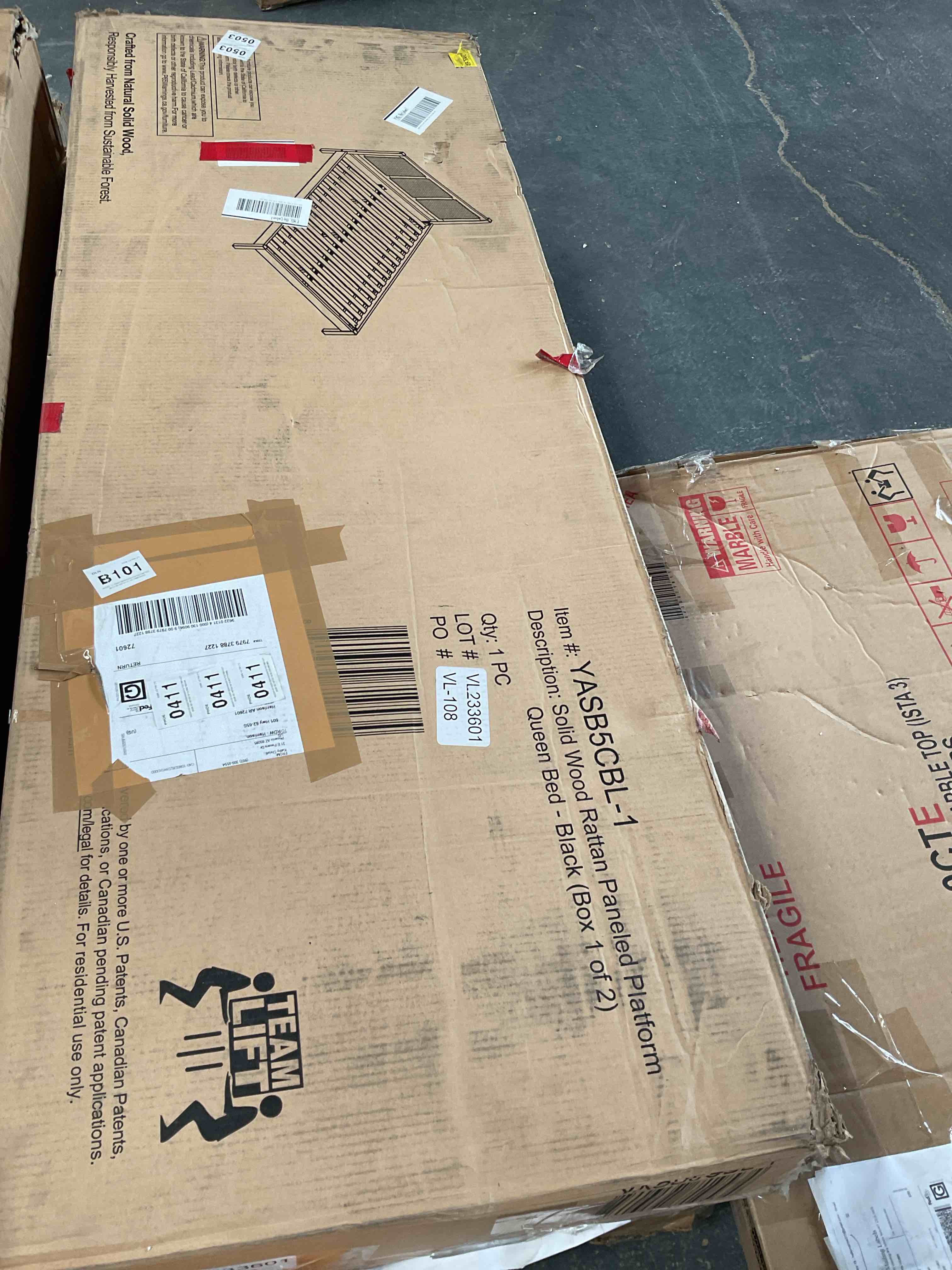 Condition photo showing Good Condition for Naarden Solid Wood Rattan Paneled Platform Queen Bed (Box 1 Of 2)