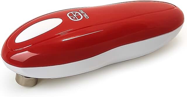 Electric Can Opener With One Touch Operation, Removable Stainless Steel Cutter, 3 In 1 Function, Sharpener And Bottle Opener, Red