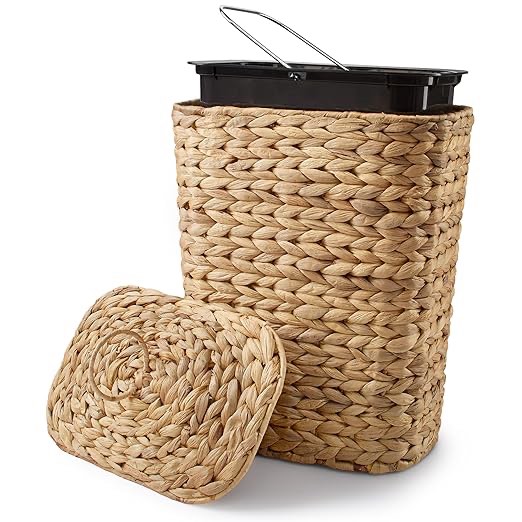 tidita 4 gallons wicker waste basket with lid - large wicker trash can for office - wastebaskets for bedroom, bathroom, kitchen, living room - boho handwoven trash cans for garbage (4 gallons)