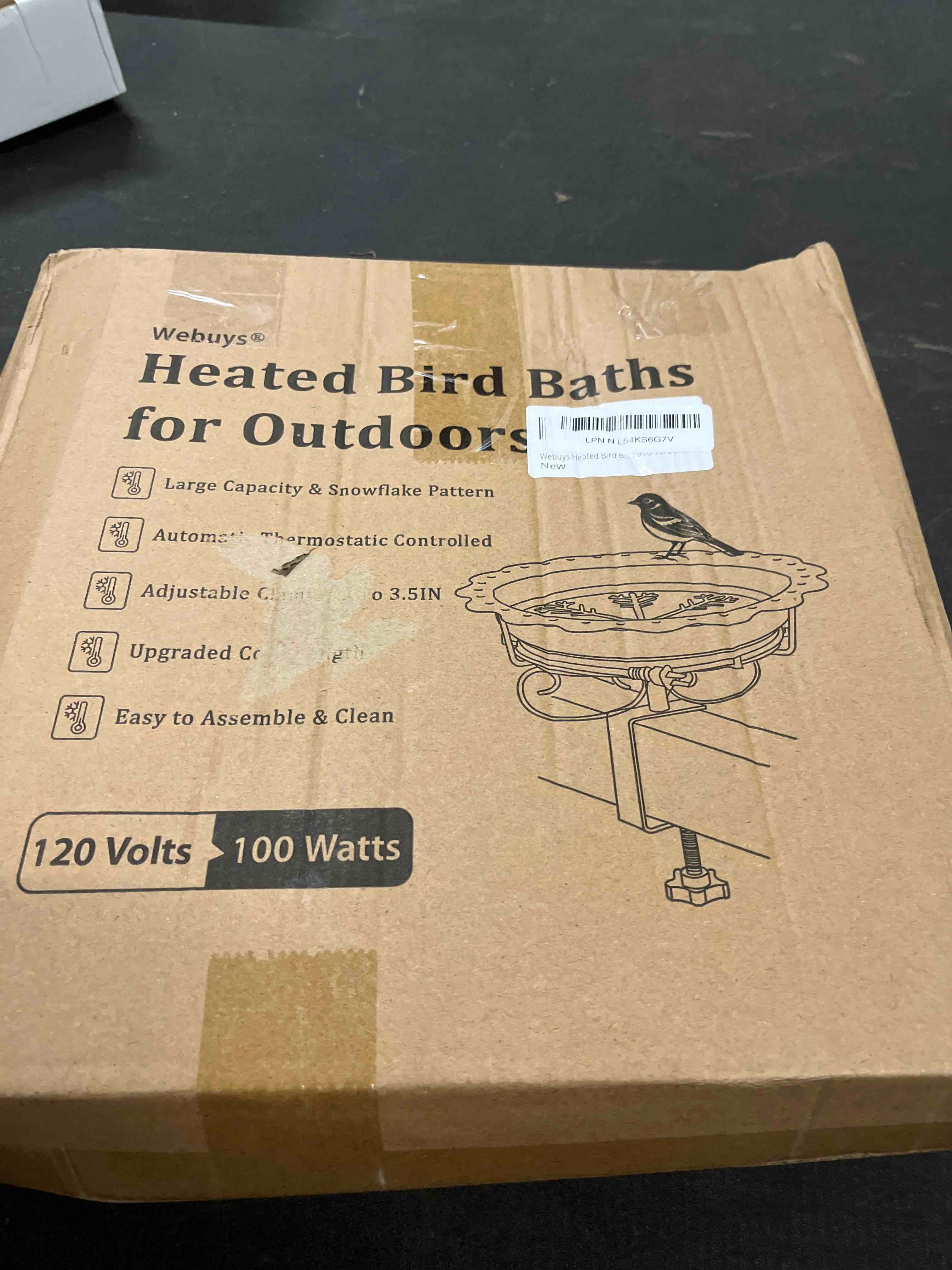 Condition photo showing Good Condition for Webuys Heated Bird Baths for Outdoors, 100W Heated Bird Bath for Deck Railing, Heated Birdbath with Thermostat Control, Heated Bird Bath for Outside Winter Garden Patio Yard (Yellow)