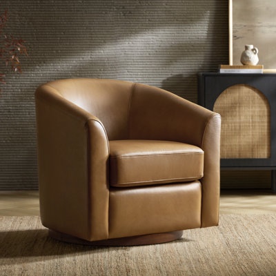 fazio genuine leather swivel barrel chair