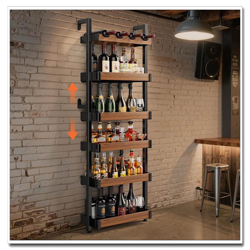6-tier wine rack - wall mounted \u0026 freestanding floor design, corner whiskey holder (adjustable height) for home bar