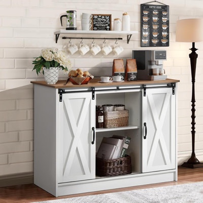 coffee bar cabinet with sliding barn doors 71\u0027\u0027 farmhouse pantry cabinet with drawers \u0026 wine glass rack rustic buffet cabinet for kitchen