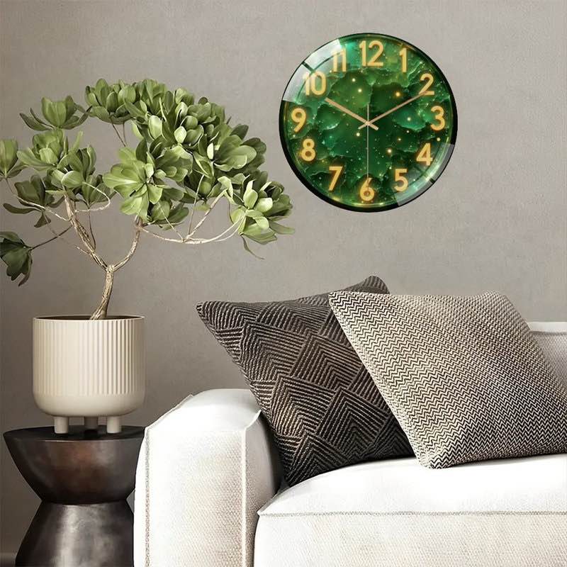 12" round tempered glass wall clock with silent quartz movement