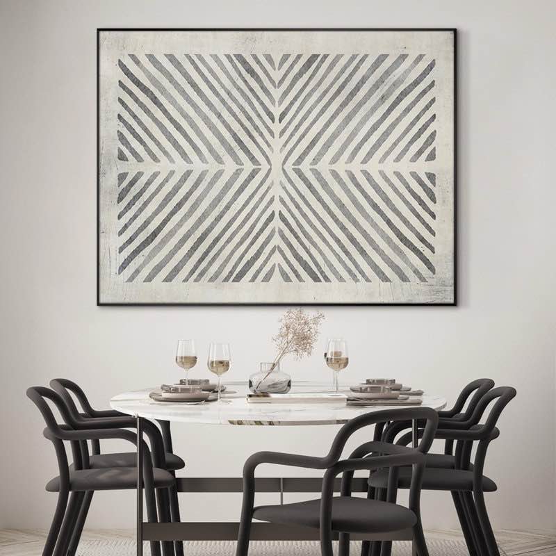 Modern Geometric Pattern Black and White Line Design Extra Large Framed Wall Art Print Decor (Frame Assembly Required)