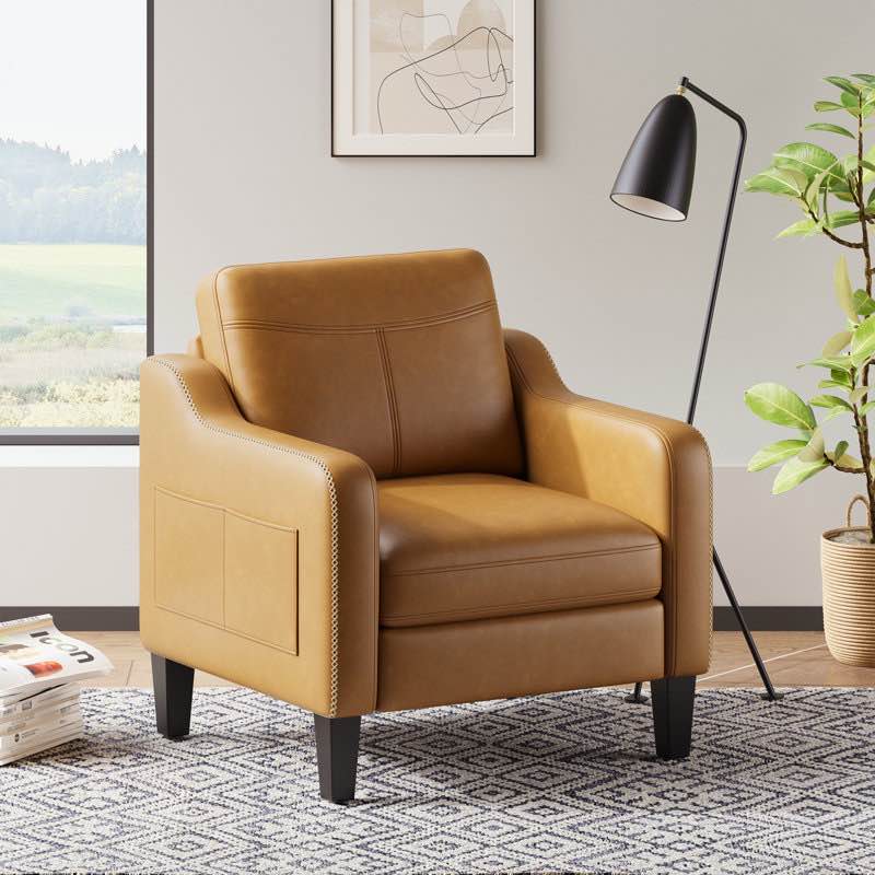 Wide Upholstered Accent Chair Faux Leather Armchair