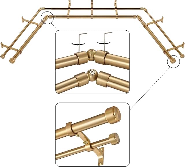 mayrhyme warm gold double corner window curtain rods with finials and brackets