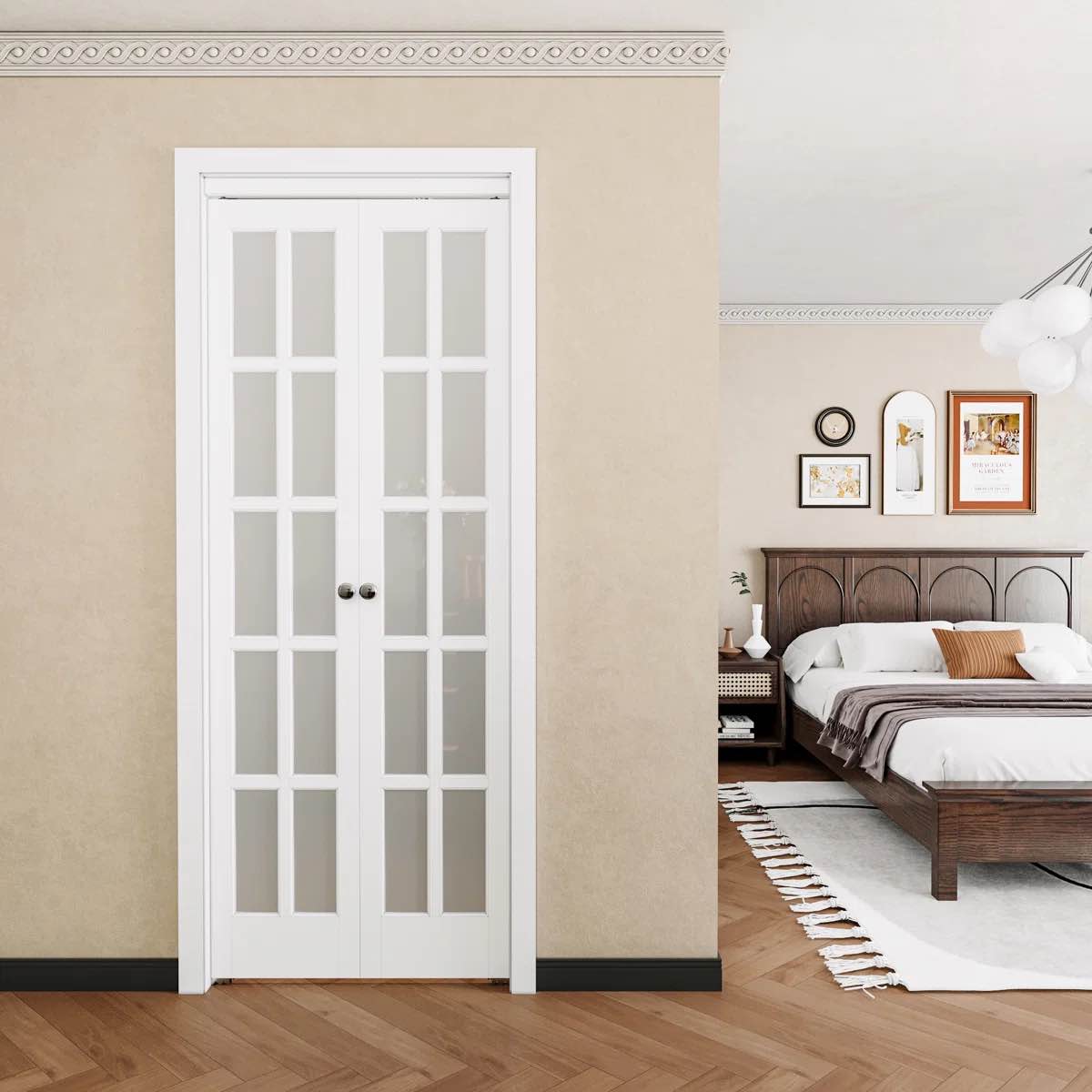solid manufactured wood and glass pivot-french or bi-fold door with installation hardware kit