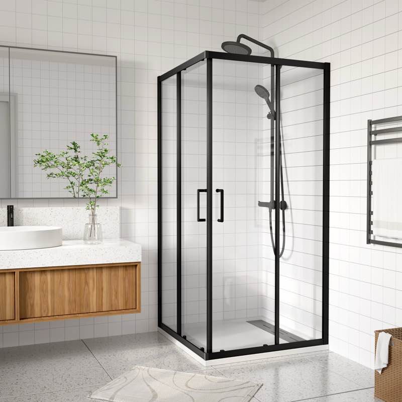 corner shower enclosure 36 in.d x 36 in. w x 72 in. h, double sliding corner shower door with 1/4 in. tempered glass, sliding shower enclosure in black