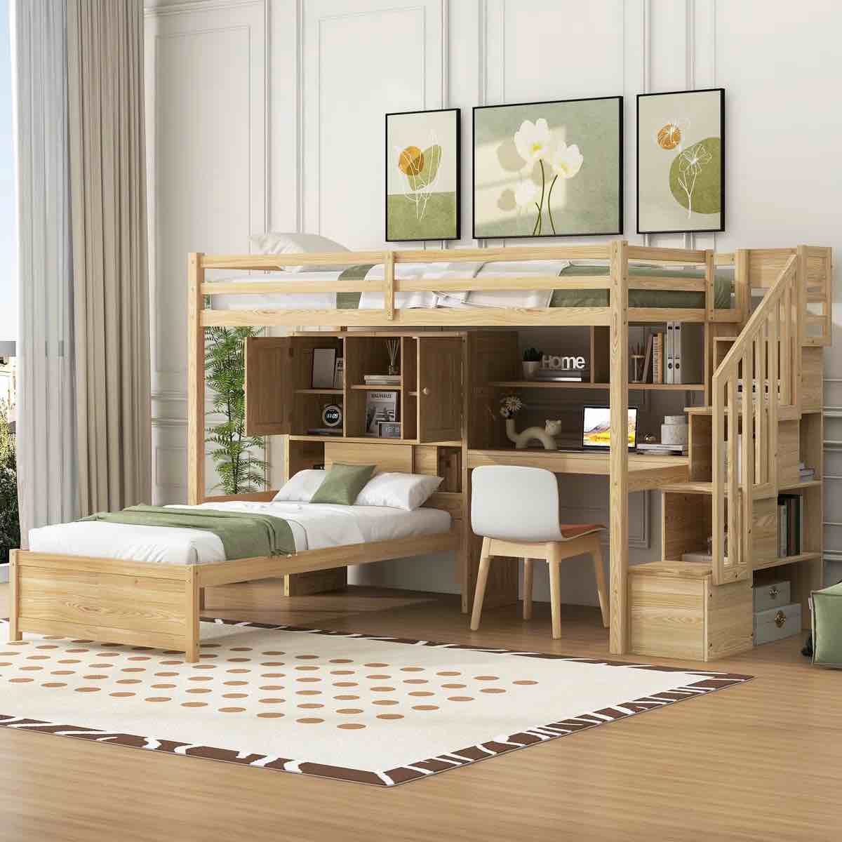 (may be incomplete)L-Shape Bunk Bed With Desk and Storage System