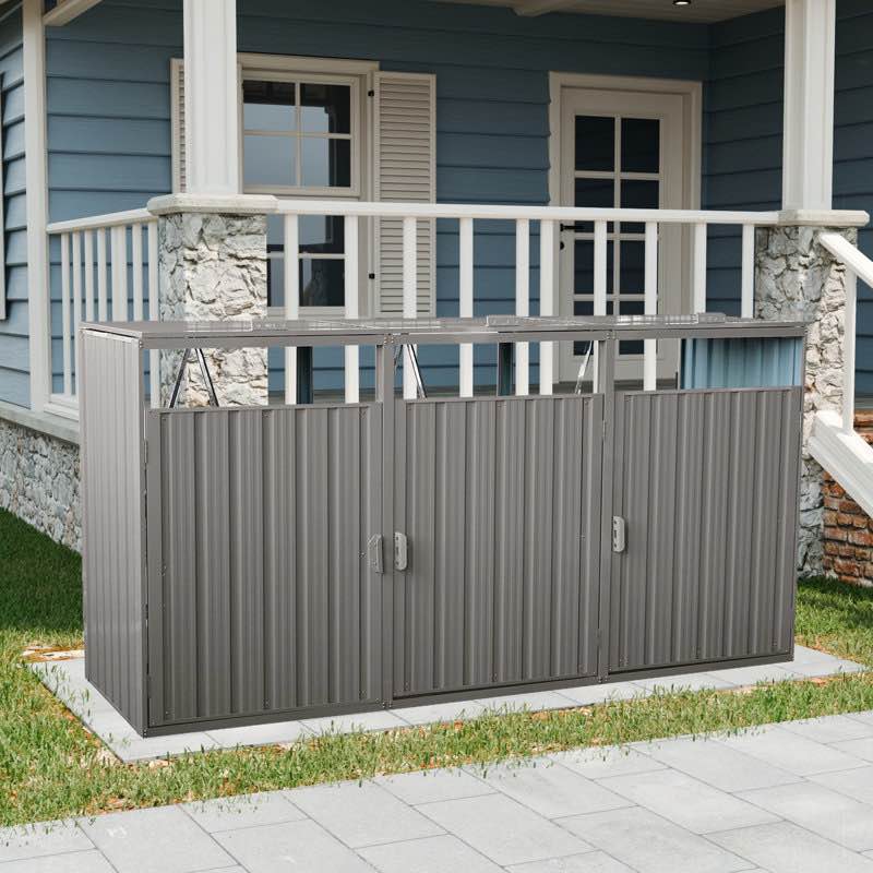 metal outdoor garbage bin shed for 3 trash cans gray,stainless galvanized steel