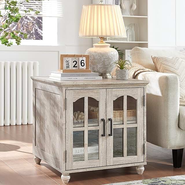 24" Farmhouse End Table With Charging Station And Storage