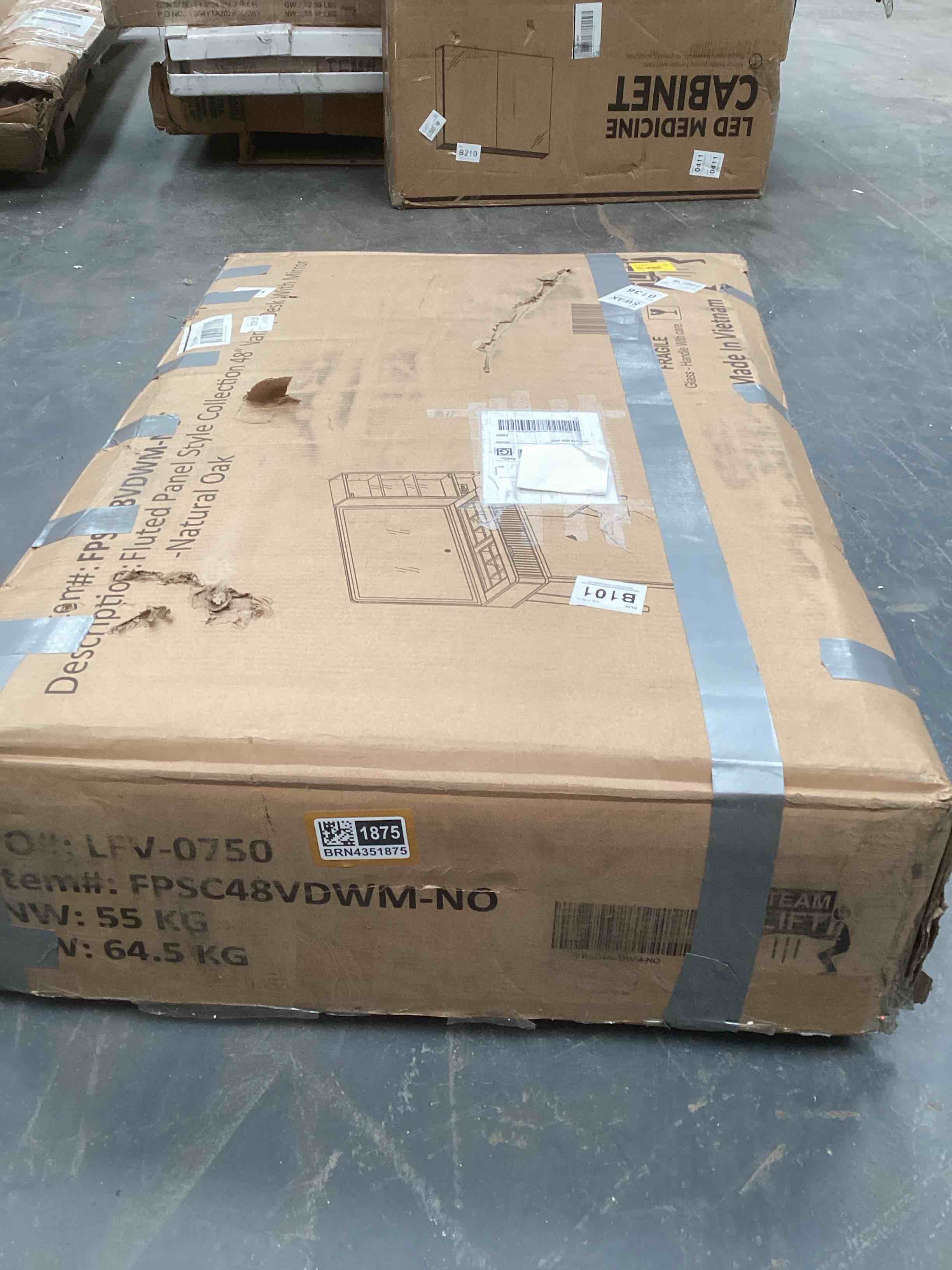 Condition photo showing Good Condition for Fluted Panel Style Collection 48” Vanity Desk With Mirror 