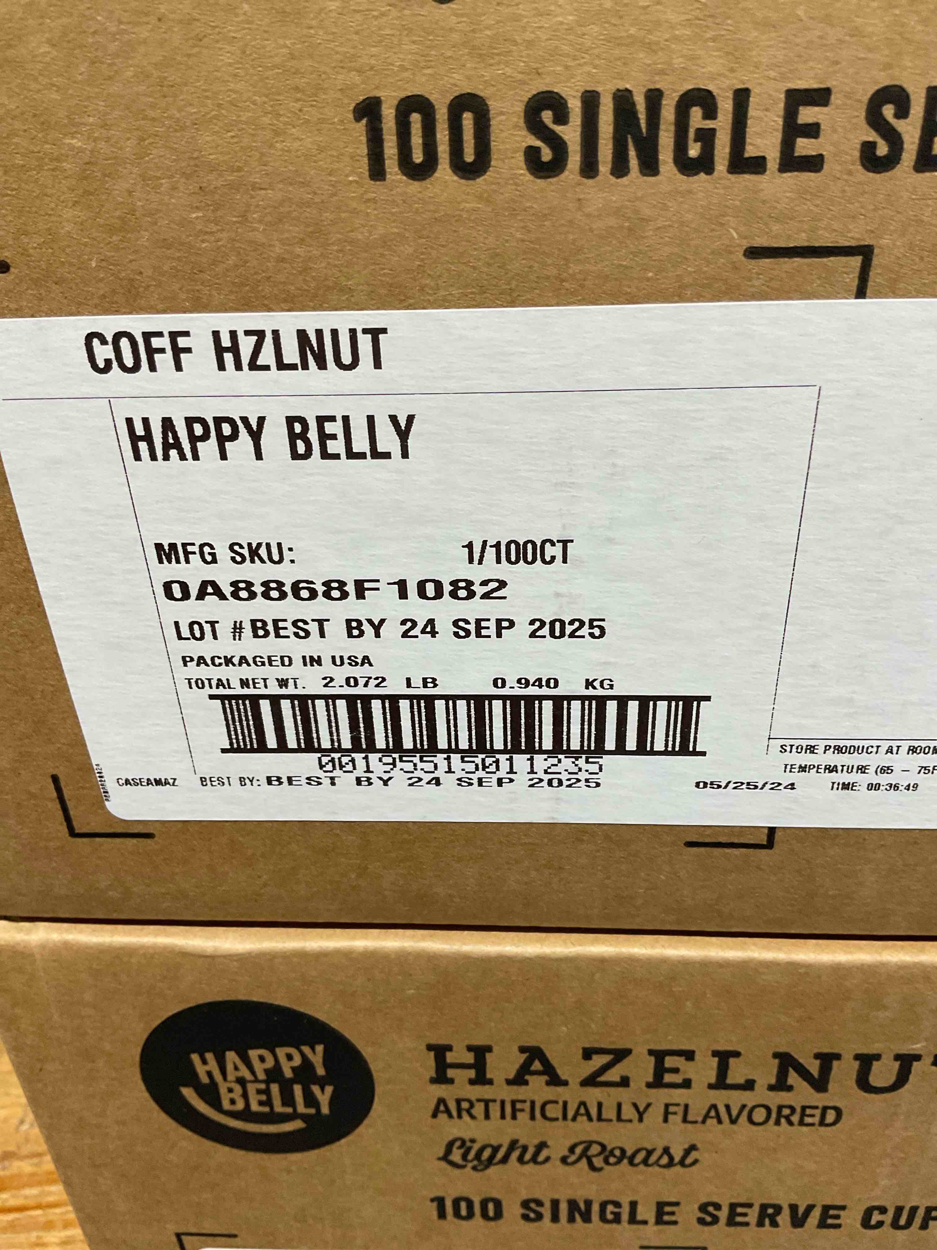 Condition photo showing New/Like New for HAPPY BELLY, HAZELNUT LIGHT ROAST 100 COUNT COFFEE PODS