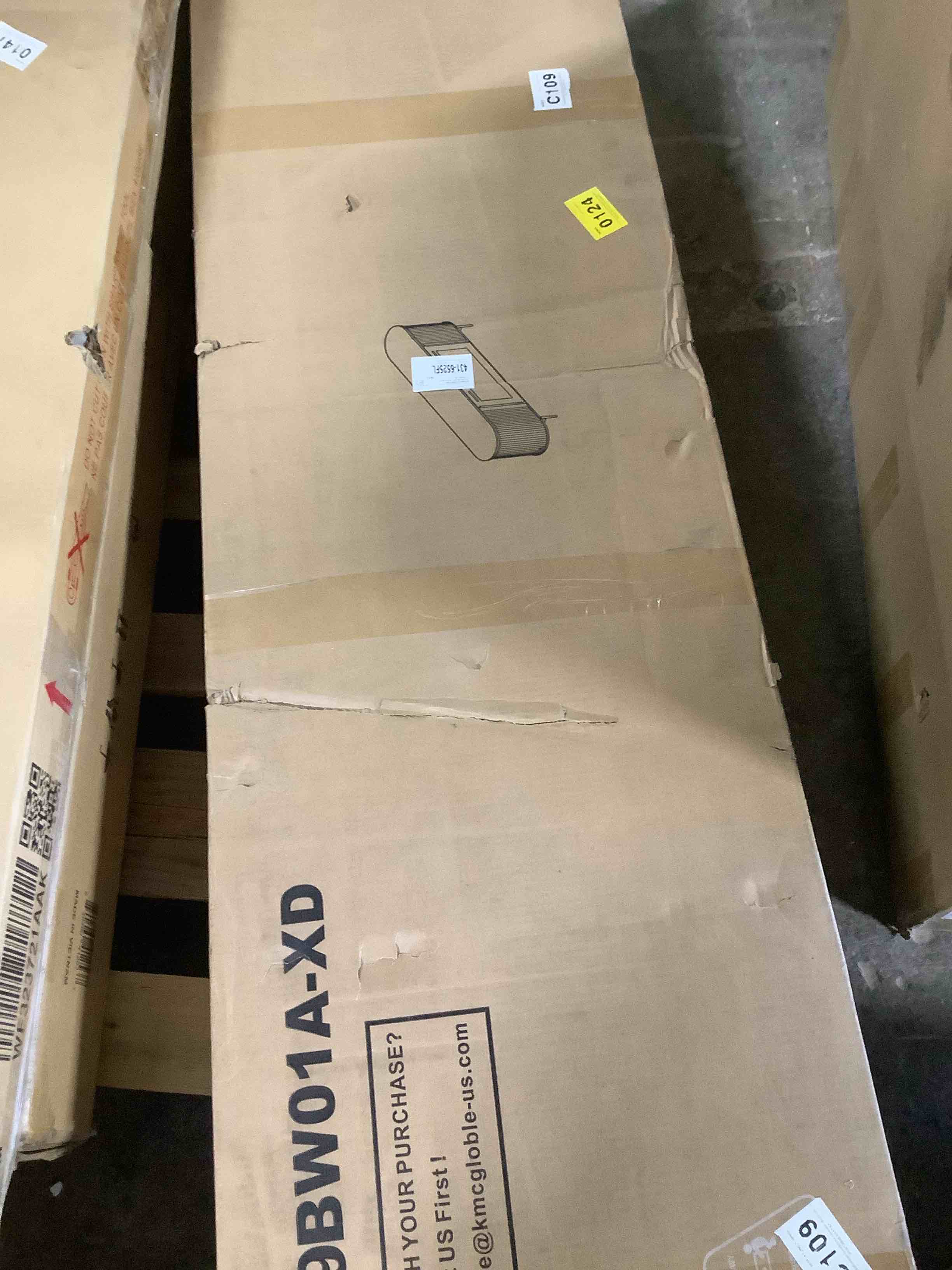 Condition photo showing As Is for (incomplete)luxury 70" fluted fireplace tv stand, modern entertainment center for for tvs up to 80", tv console with sliding door and faux marble top, media console for living room