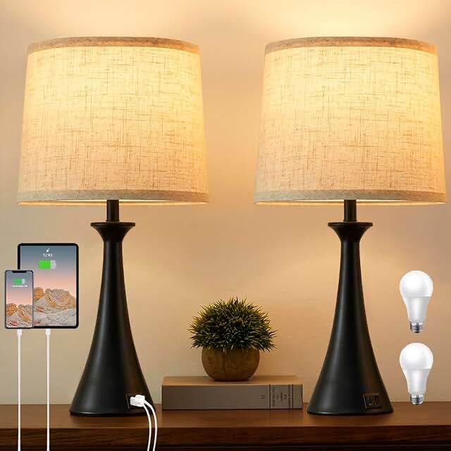 29.5â€� Touch Control Table Lamp Set With Usb \u0026 Type-c Ports, Led Bulb Included (set Of 2 )