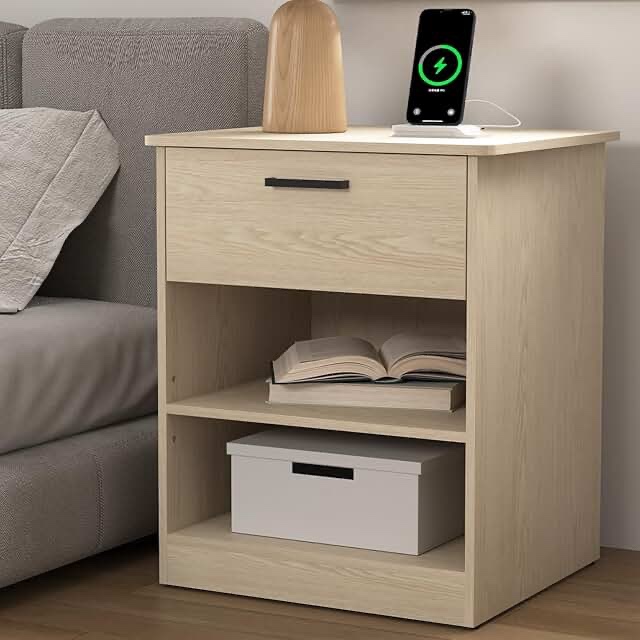 Modern 2-Drawer Nightstand With Outlets \u0026 LED Light