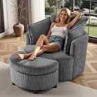 swivel accent chair round barrel armchair upholstered living room chair corduroy reading chair single sofa chair for bedroom apartment office